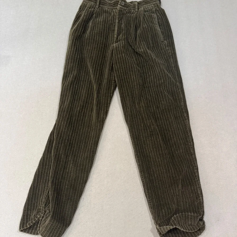 LE COLLEZIONI Collection Corduroy Pants Men 30 Olive Green Wide Wale Pleated